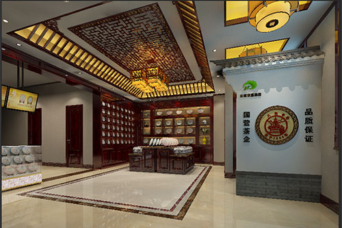 雷鸣镇古朴典雅的中式茶叶店大堂设计效果图